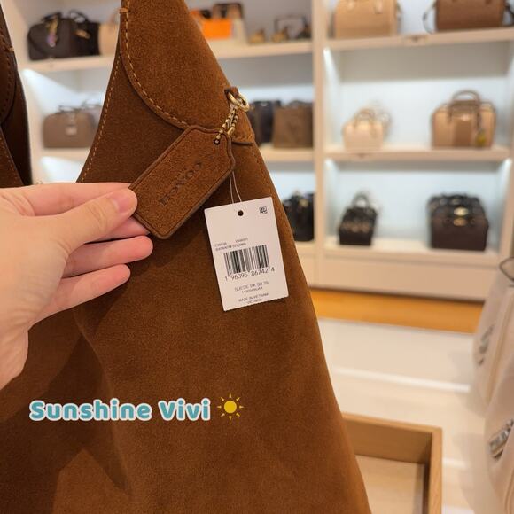 NWT Coach CW636 Suede Brooklyn 39 Shoulder Bag Brass/Warm Brown Color - Picture 5 of 13